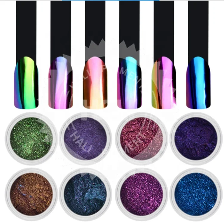 1 Box Chrome Pigment Powder Nails Powder Mirror Color Shift Pigment Hali Chameleon Nail Art Glitter for Gel Nail Polish DIY