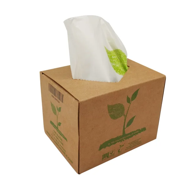 ASTM D 6400 Certified 100% compostable bags on roll with retail packaging