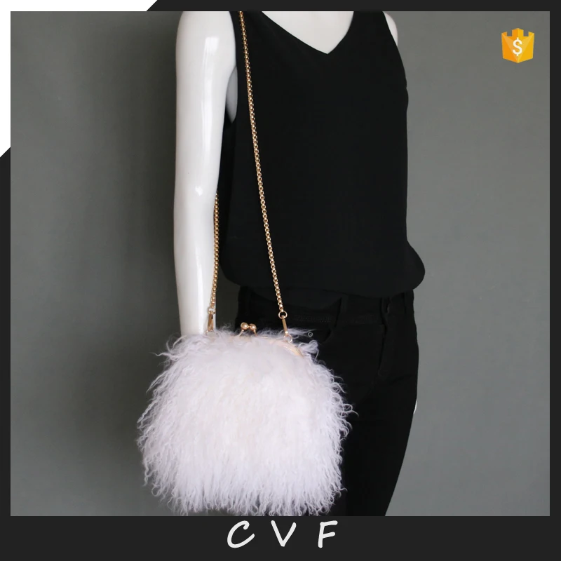 Real mongolian lamb hair bags for women girl fashion fur purse clutch