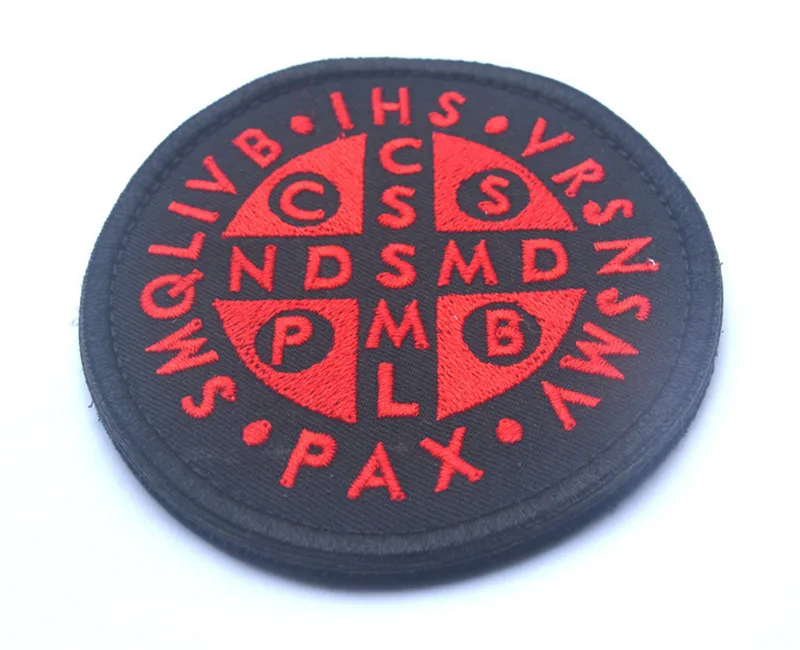 OEM  Saint Benedict Cross Patch Burnt Bronze Catholic USA Tactical Badge Embroidered Patches