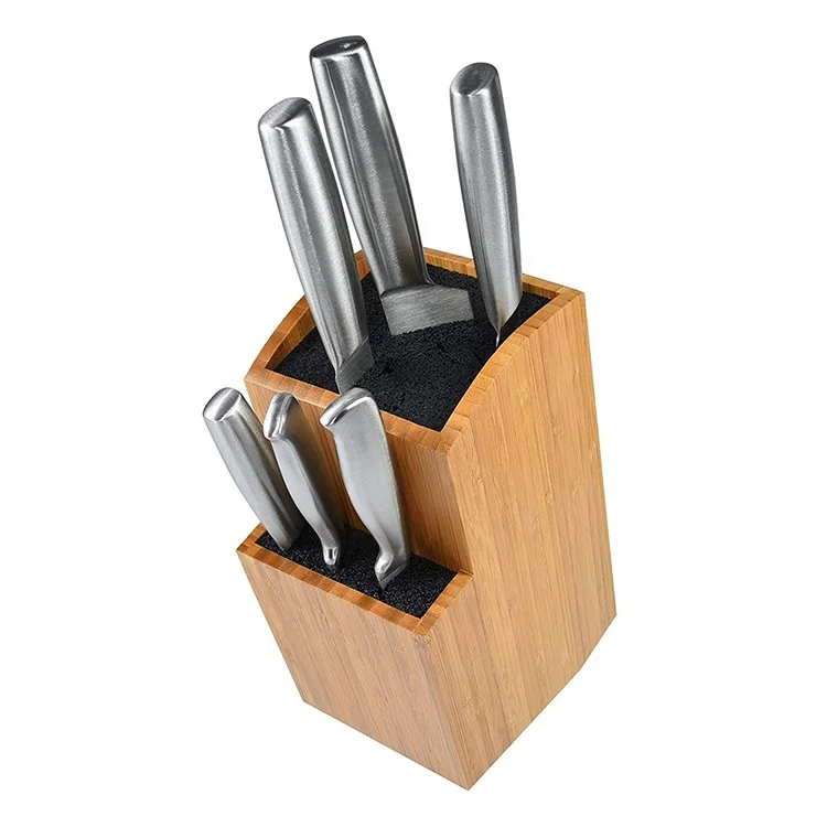 Bamboo Universal Knife Block - Extra Large Two-tiered Slotless Bamboo Knife Stand, Organizer & Holder