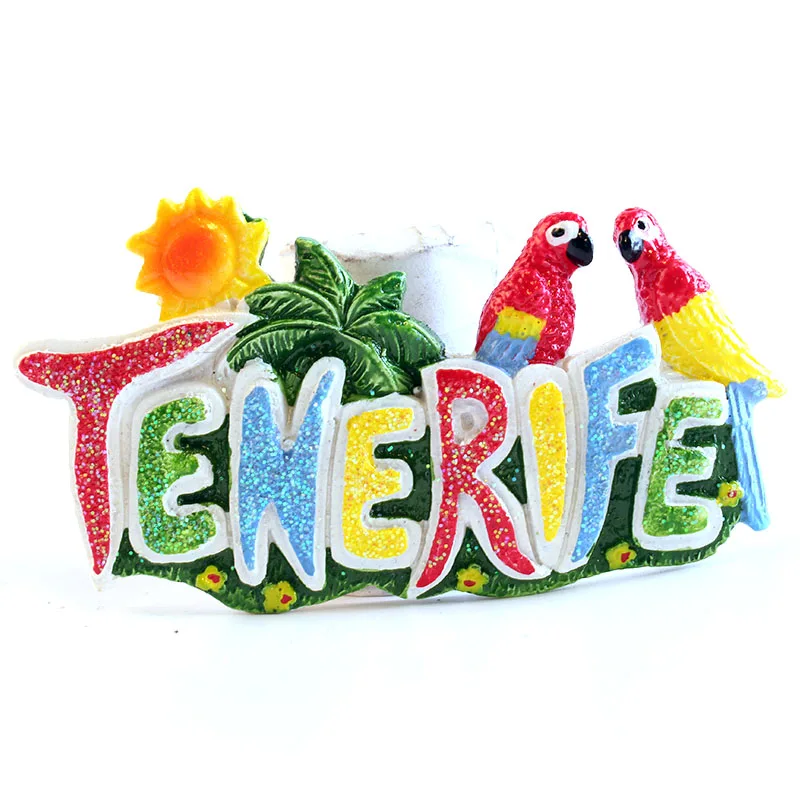 
YCS16807A Tenerife words sun tree and parrot spain customised fridge magnet polyresin souvenir 