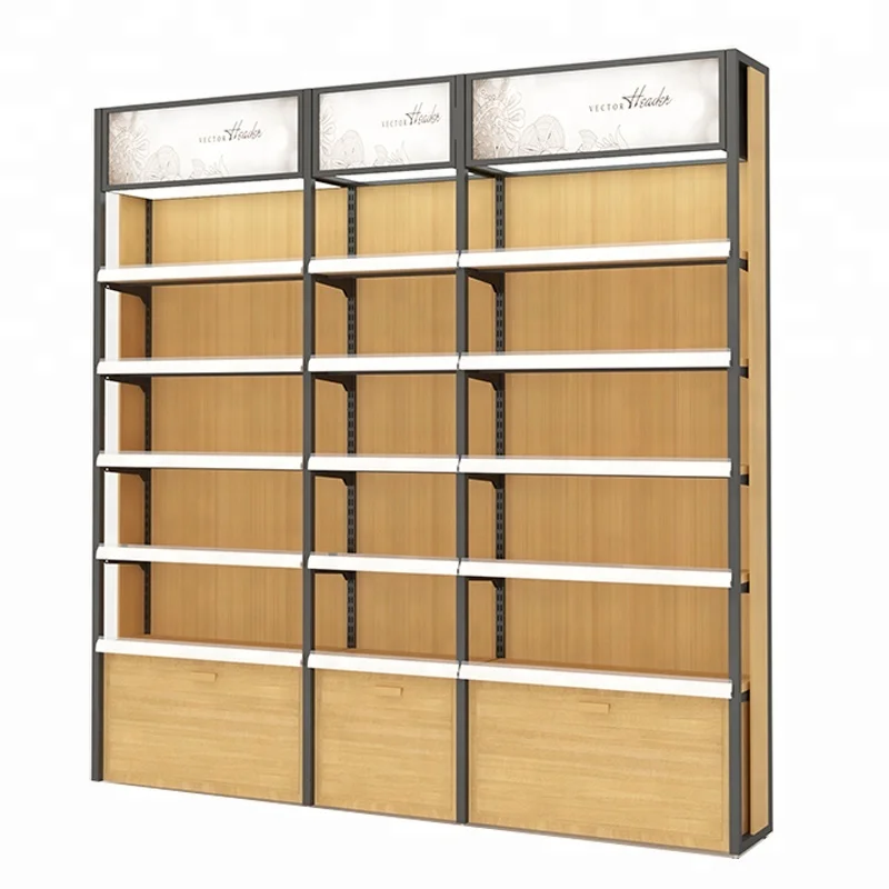 wooden gondola display shelf ,Makeup Beauty Products Display Stand