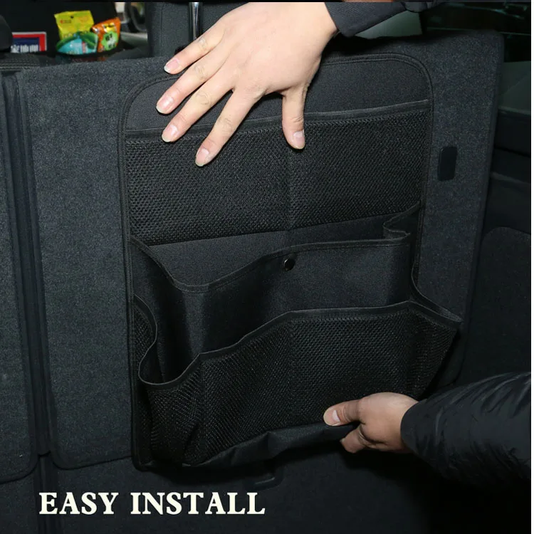 Auto car seat back hanging trunk space organizer storage bag with multi-use adjustable strap