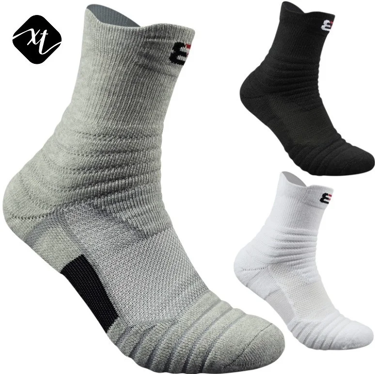 Custom logo black white gray terry Unisex ankle sports athletics elite mens running socks