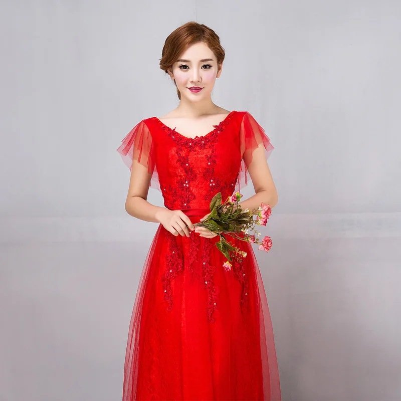 
Q033 Slim Sleeves Hot Red Elegant Lce Mother of Bride Dress 