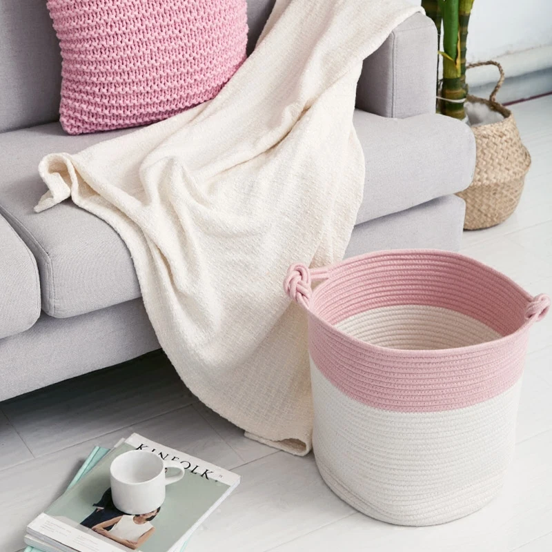 QJMAX Cute Kids Rooms of Cotton Rope Toys Basket