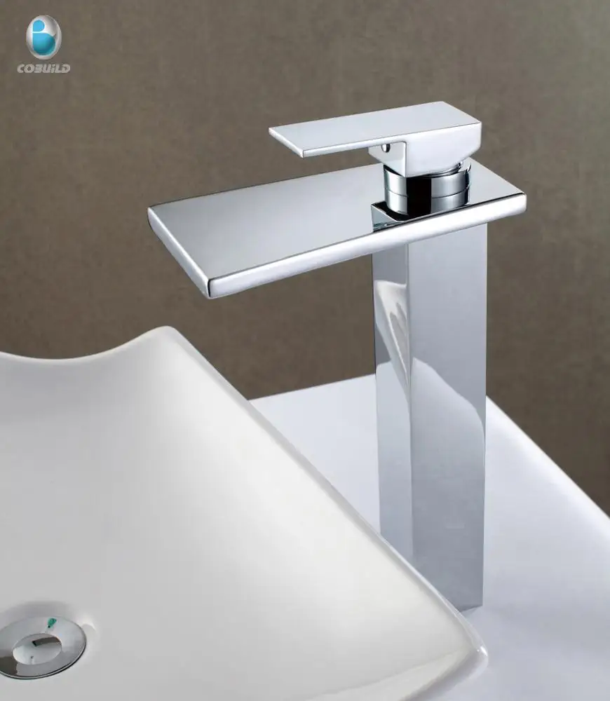 Hot usa bathroom waterfall wash basin faucet, bathroom vessel brass waterfall faucets