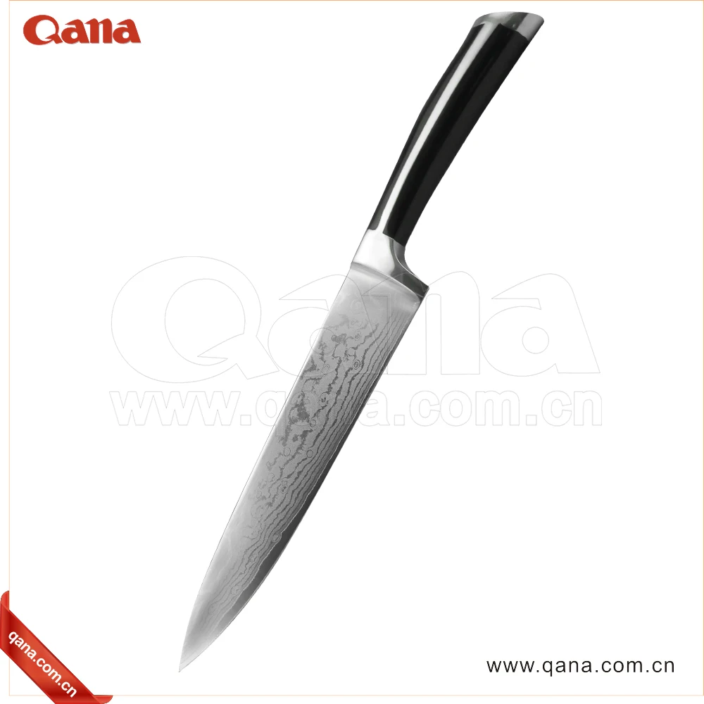 QANA Factory Wholesale OEM New Design Lazer Damascus stainless steel kitchen chef cleaver knife set with wooden block