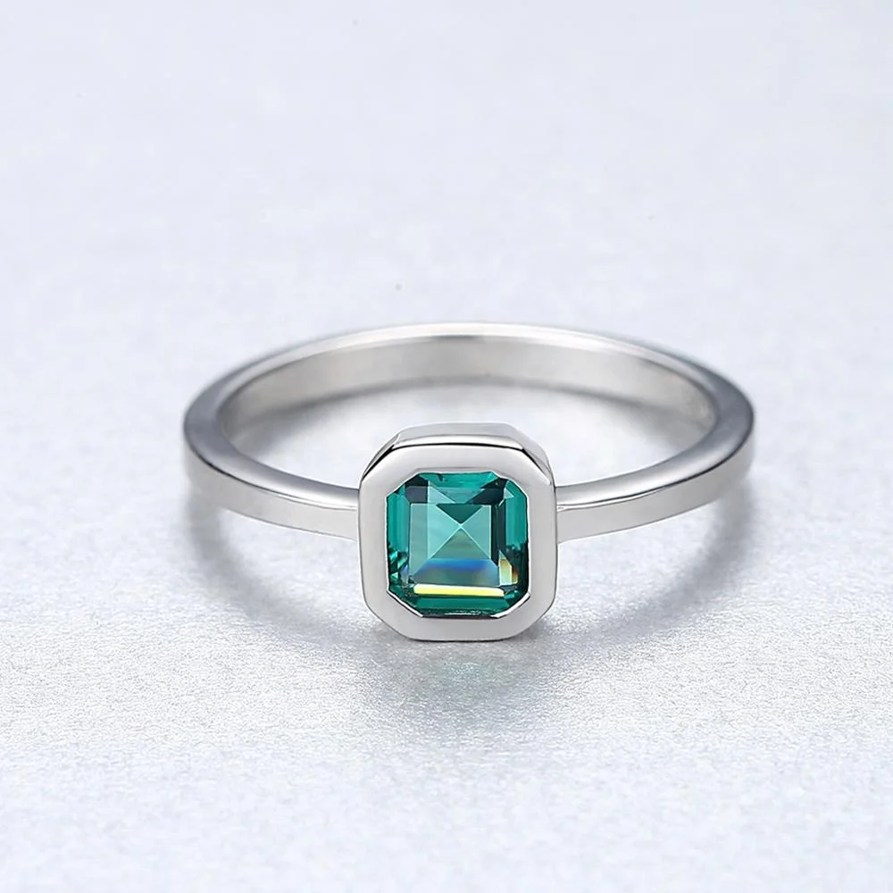 CZCITY Sterling Silver Woman Jewelry Emrald Princess 925 Square Emerald Stone Girl Gemstone Ring Fashion
