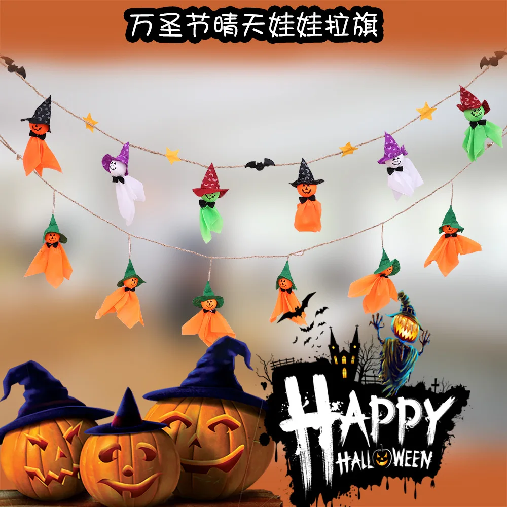 Sunny day doll Halloween pull flag bar scene atmosphere layout Halloween hanging flag