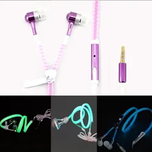2015 New Metal Zipper Earphone Wheat Glow In The Dark Earphones Mobile Headset Light Luminous for Android&IOS Cellphone mp3/mp4