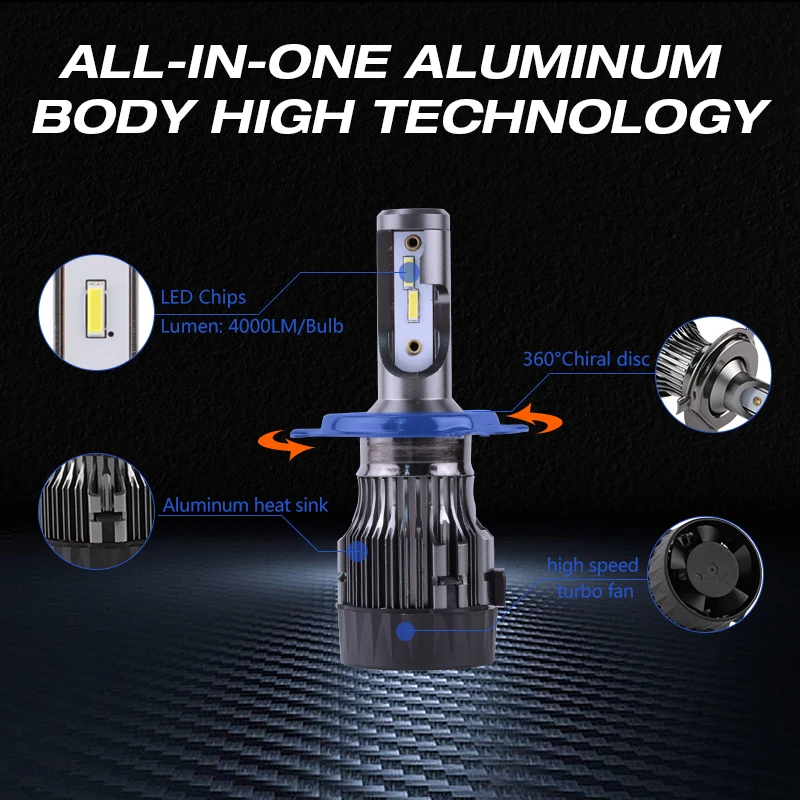 Top quality K8 h7 led bulbs high power car led headlight CSP LED Chip 6000k car headlight bulbs for cars