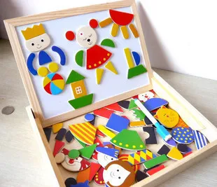 Multifunctional Wood Family Farm Animals City Magnetic Puzzle Magic Cubes Easel Double Sides Drawing Board Kids