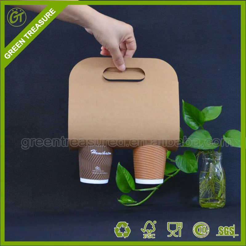Take away coffee cup custom logo kraft paper cup holder with handle