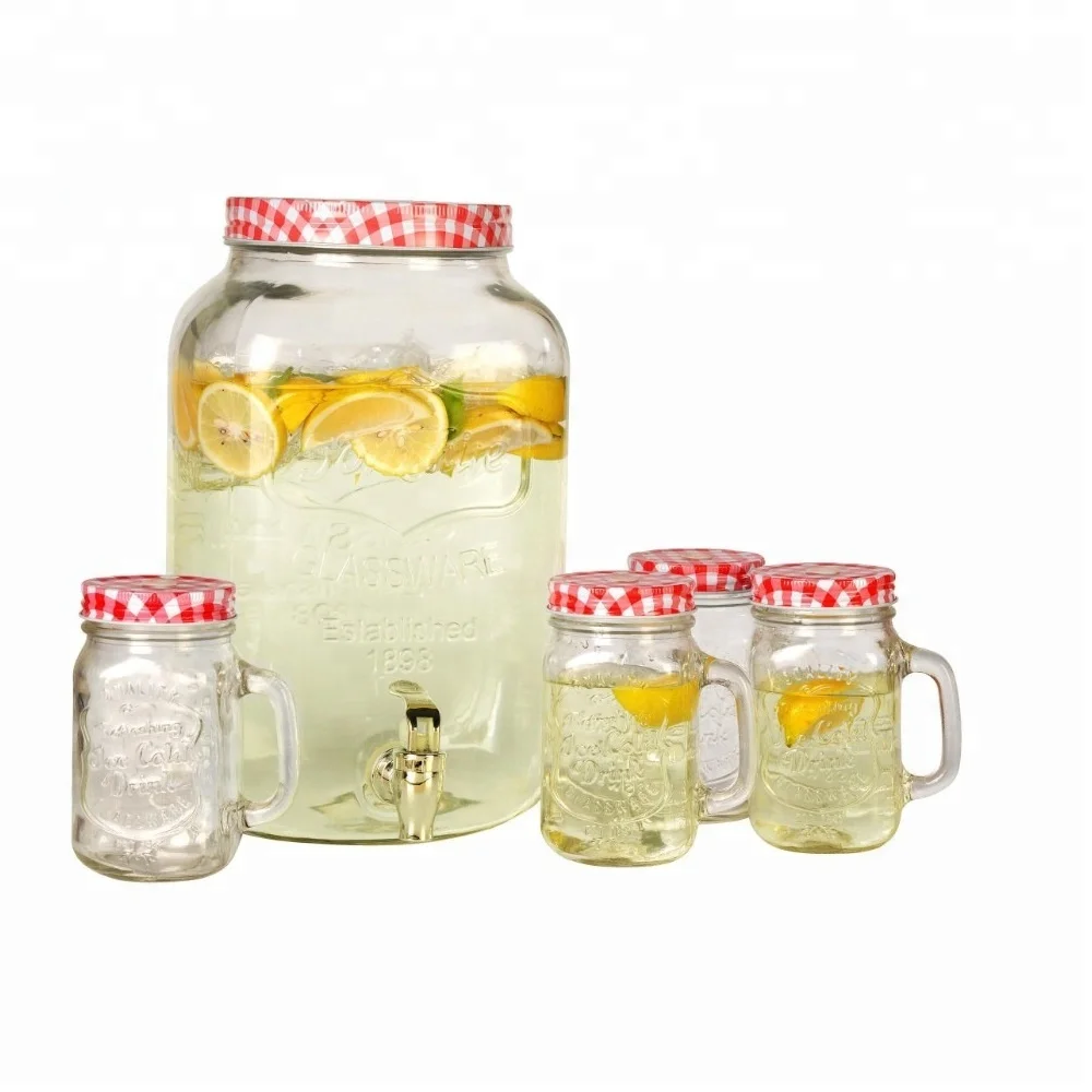 1 PC CLEAR YORKSHIRE MASON JAR GLASS DISPENSER WITH 4PC MASON JAR