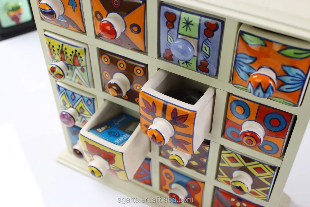Ceramic Drawer W/Wooden Stand