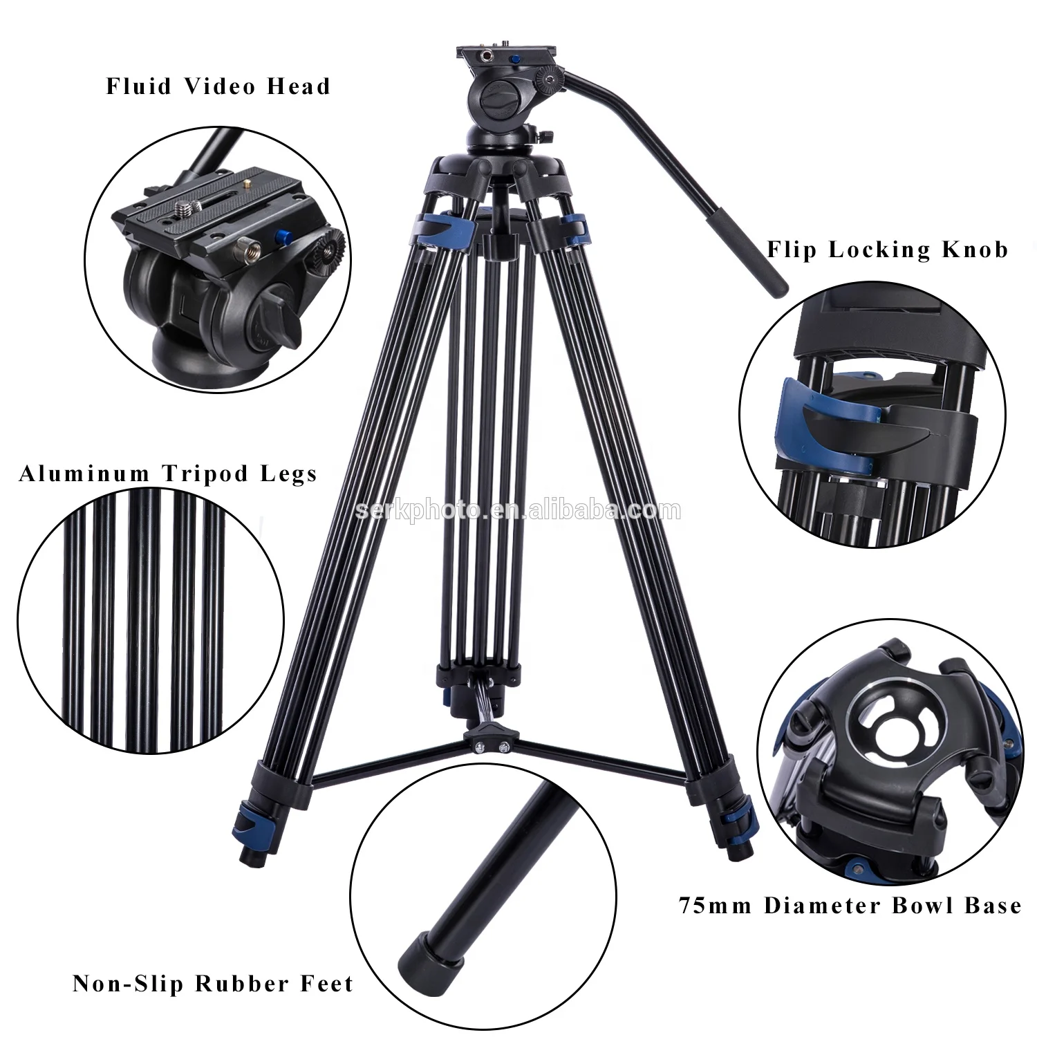 Professional Video Tripod With Fluid Head Suitable For Video Camera