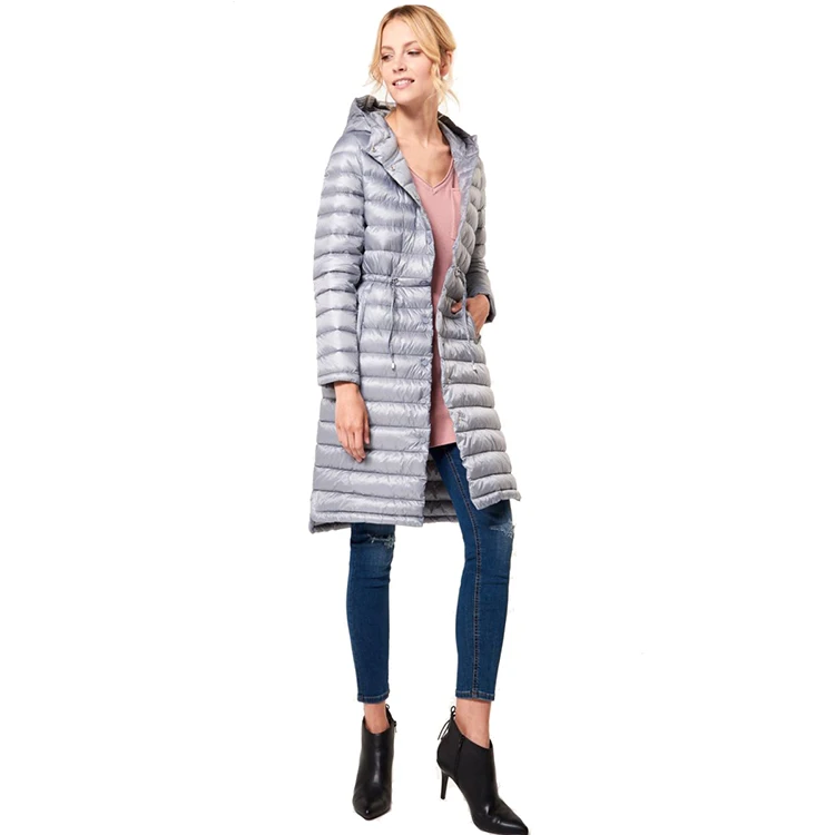 
women 2020 winter best selling high quality custom 100% polyester gray long down coat with hood 