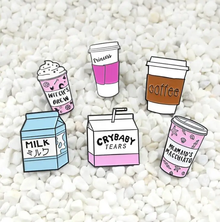creative cute design ice cream milk coffee cup juice metal lapel pin