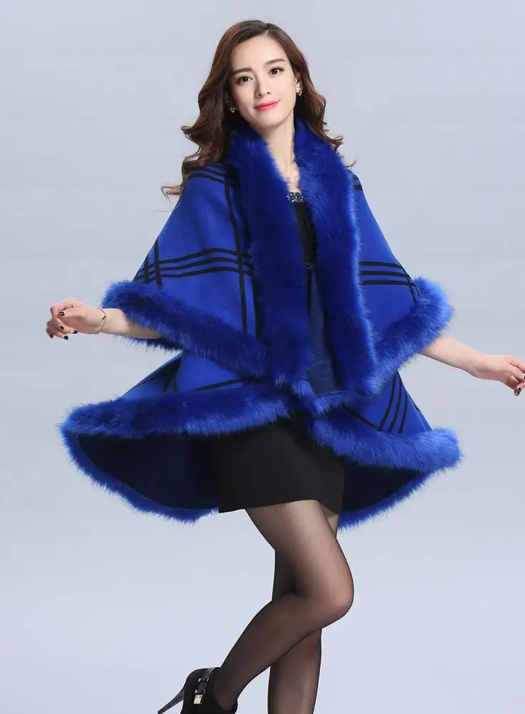 Женская двойная накидка из искусственного лисьего меха, шаль для женщин