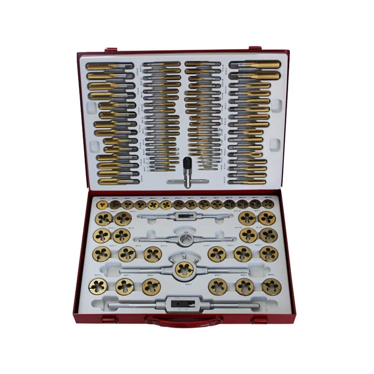 110Pcs Juego Machos Y Terrajas Metric Titanium Tap and Die Set for Thread Tapping and Cutting in Metal Box