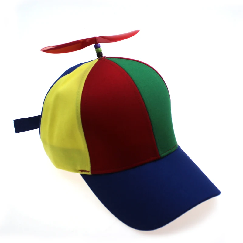 Spot Summer Beanie Parent-child Baby Propeller Rotating Dragonfly Bamboo Children Rainbow Colorblocking Sunshade Baseball Hat