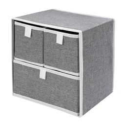 Big Capacity 300D polyester linen fabric cloth storage box cube cabinet foldable 3 Layers underwear drawer organizer