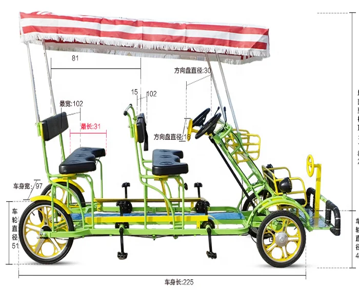 Best-selling factory outlet 4-person surrey sightseeing tandem bike bicycle bicicletas