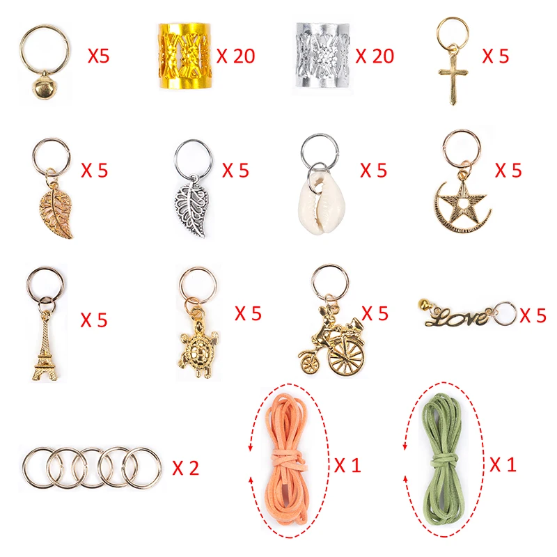 82 шт. Loc, ювелирные манжеты для волос, нитки, вязаные аксессуары для волос, металлические бусины для плетения волос