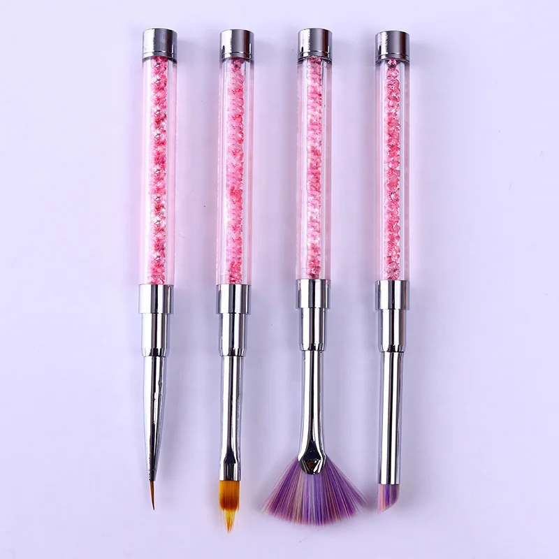 Gradient Pink Rhinestone Handle Nail Dust Glitter Powder Remover Brush,Fan Shape Nail Brush