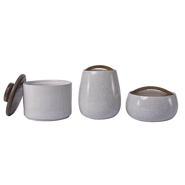 Fancy crackle glaze kitchen ware home goods ceramic tea coffee sugar canisters with bamboo lid
