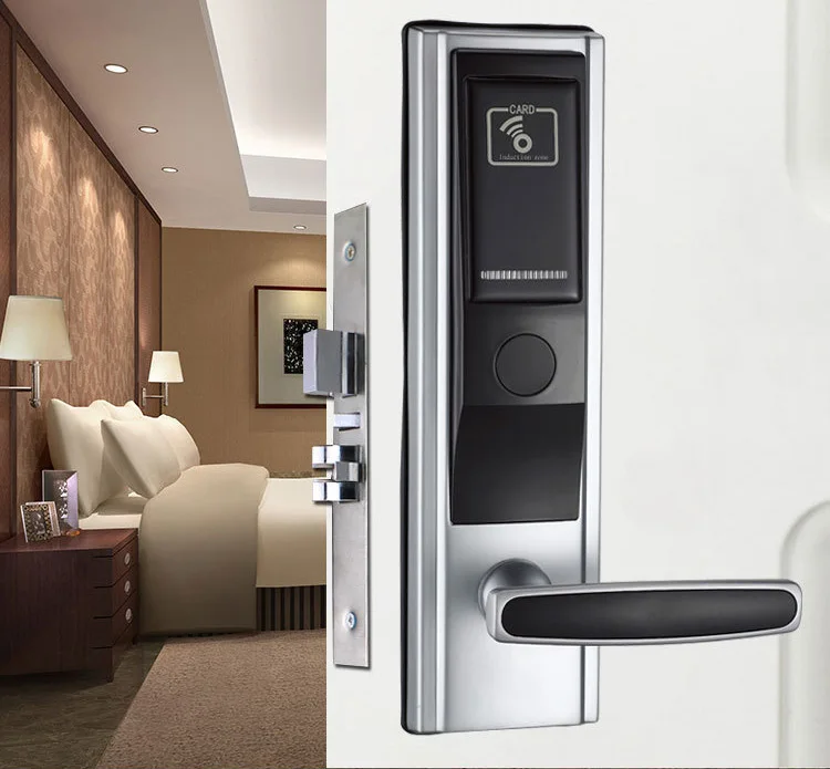 Temic 5557 & 13.56mhz Card key with Free software electronic hotel key card handle door locks