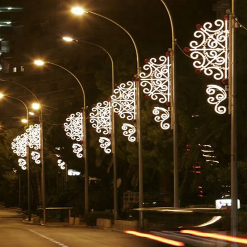 Outdoor commercial pole mounted Christmas street decorations IP65 LED rope light blue and white snowflakes