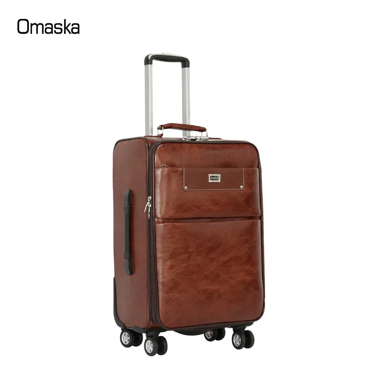 OMASKA Hot 4 wheels strong PU material trolley luggage bag set of 4 business luggage bag
