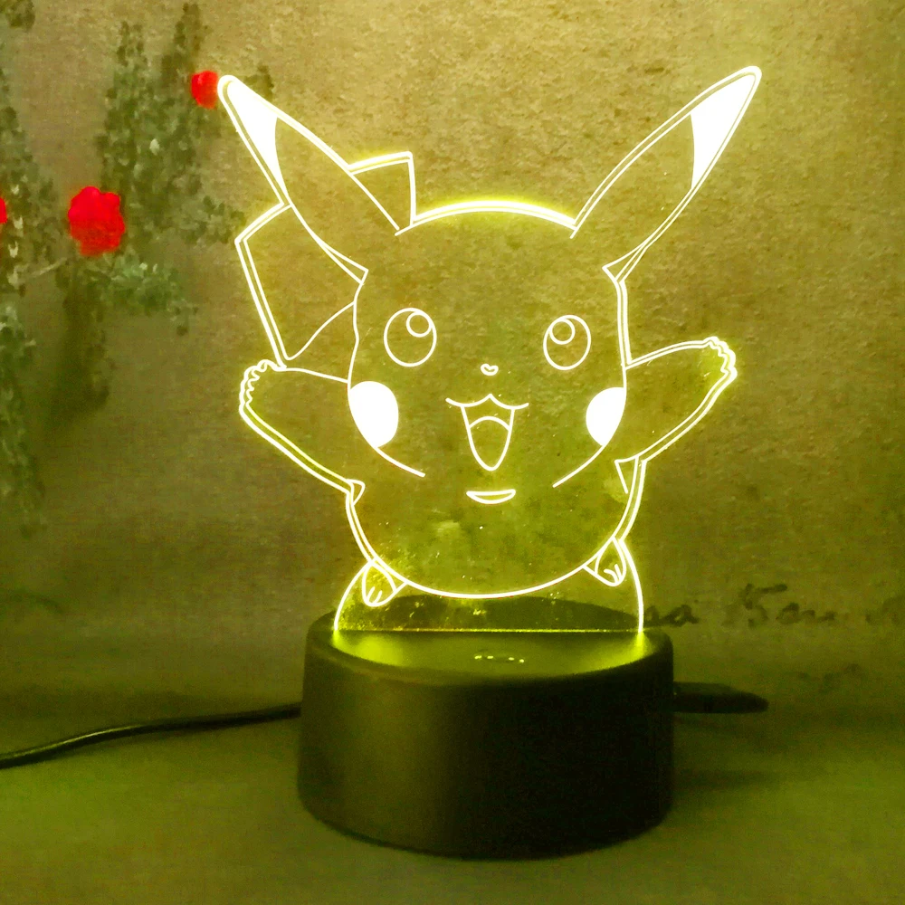 Funny 3D illusion Touch Lamp Hot Pokemon Go Action Figure LED Atmosphere Illusion Night Light Pikachu Bedroom Kid Gift Creative