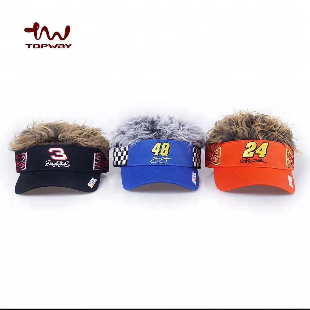 Custom Funny Hairy Sun Visor Cap and Hat with Hairpiece Custom Logo Outdoor Activities 20-25 Days TW-SVS-007 Embroidered Polybag