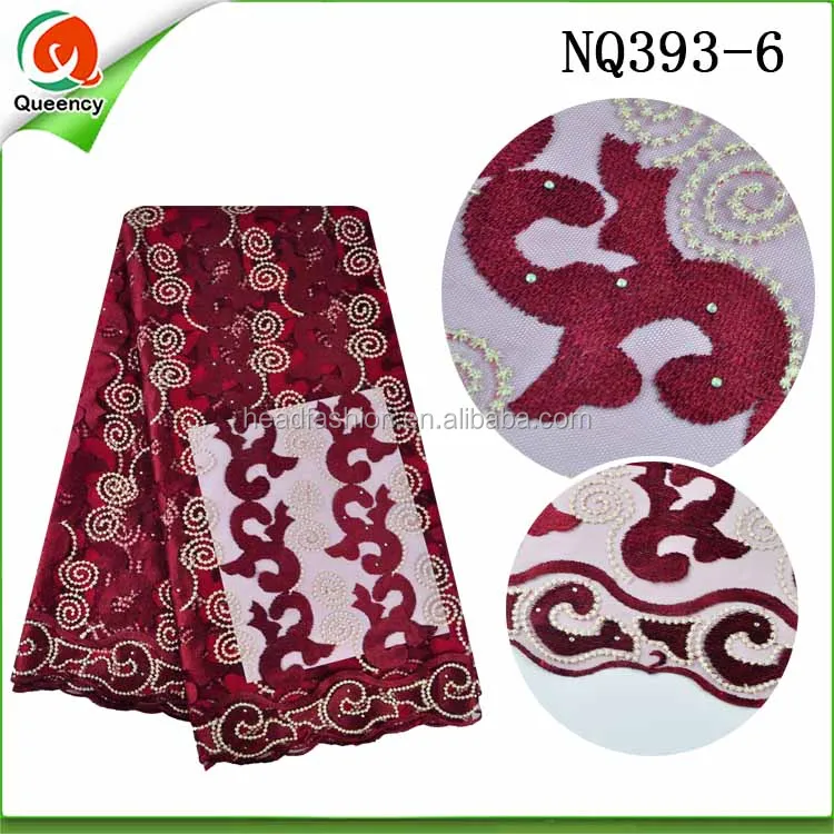 NQ395 Queency New Popular Design African Dress Style Purple Stones French Lace Fabric Dubai