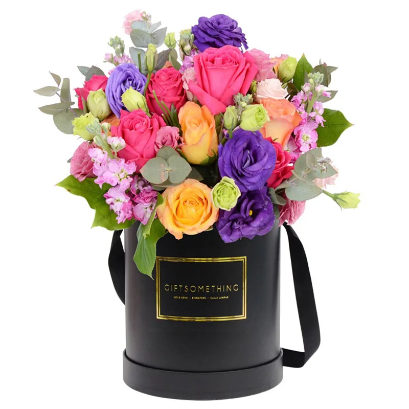 Factory supply cylinder paper round flower gift boxes wholesale custom white cardboard hat flower box packaging