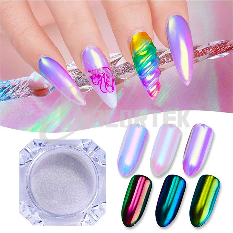 Пигментный порошок с эффектом единорога Русалочки, порошок Aurora для ногтей