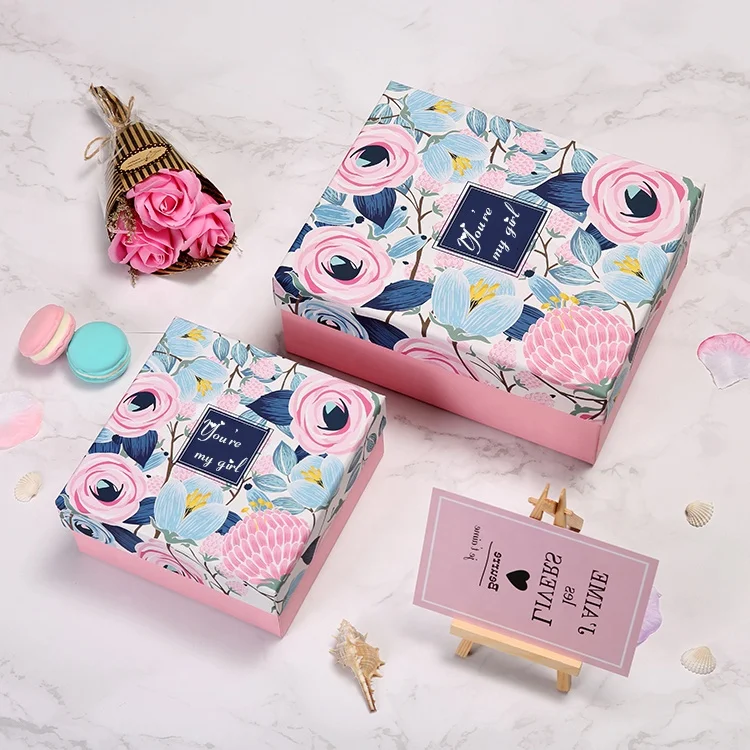 
Flower Printing Mystery Small Cosmetic Cardboard Monthly Subscription Makeup Box Perfume Packaging Box Paperboard Cover Box Matt 