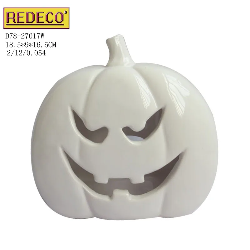 new design artificial ceramic white pumpkin lantern for halloween decor