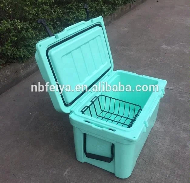 FEIYA Plastic rotomolded ice chest camping cooler box wheeled custom roto molded cooler with cup holder