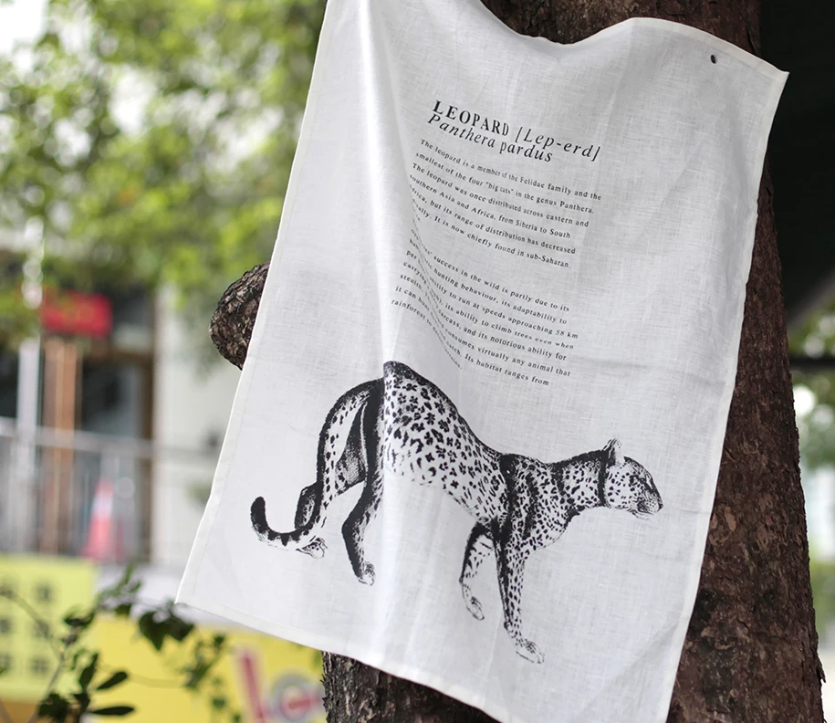 wildlife style pure flax  linen kitchen tea towel with custom design printed