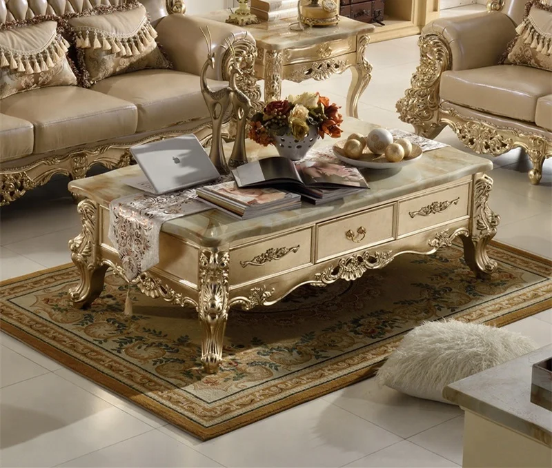 Royal Style Hand-painted Gold Marble Table Top Living Room Sofa Center