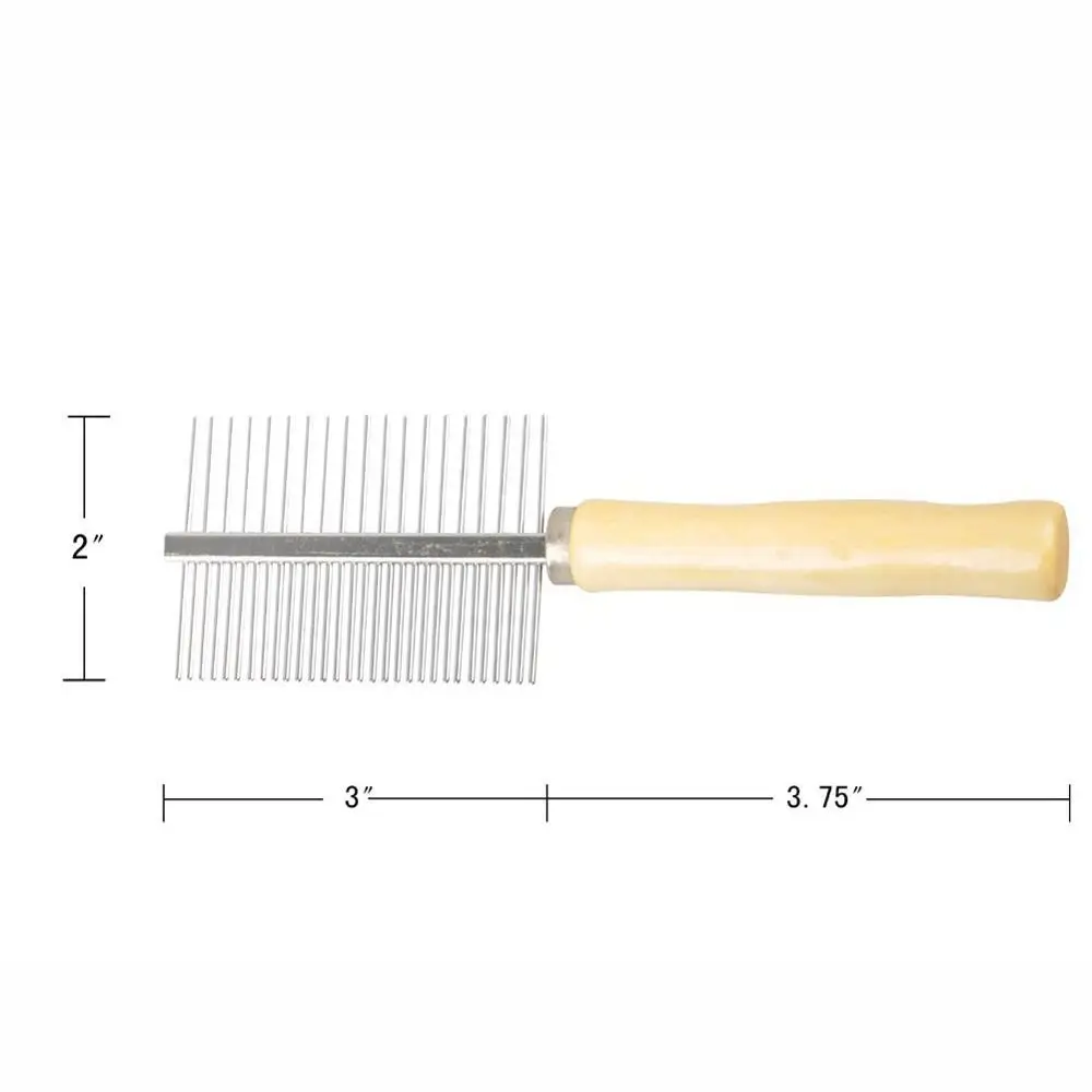 Pet Dog Cat Grooming Hair Comb Rake Double Side Metal Row Teeth Wood Handle