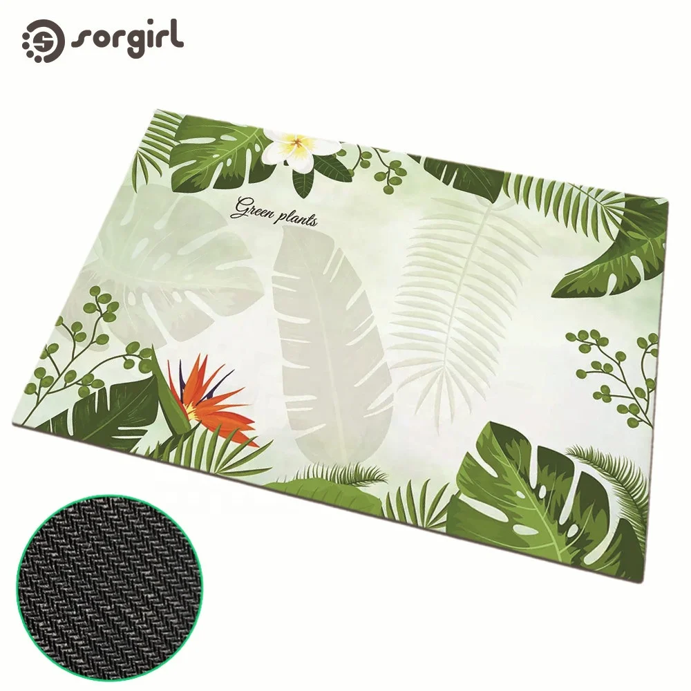 Green leaf green plant coco coir door mat custom printed support sublimation transfer white non-woven fabric natural rubber mat