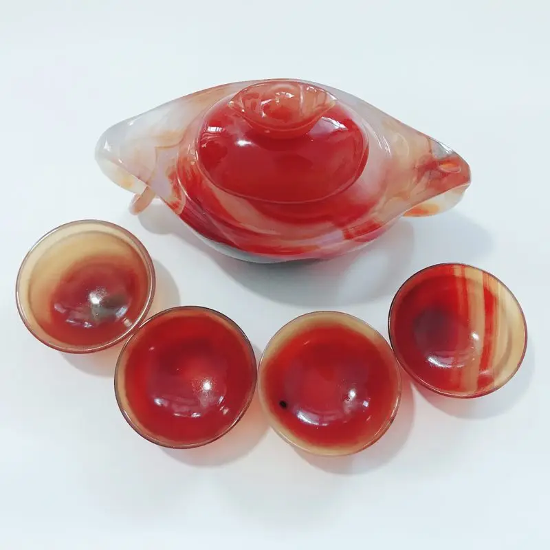 China supplier bulk natural red agate tea pot teapots wholesale jade tea cups sets with teapot