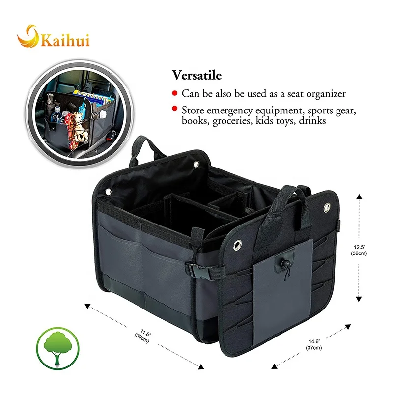 Premium Multi Compartments Collapsible Portable Trunk Organizer for auto, SUV, Truck, Minivan (charcoal. gray) New Version