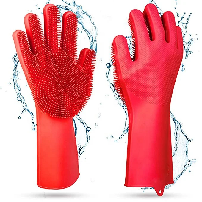 Amazon Hot Sale New Released Reusable Heat Resistant Magic Dish Washing Scrubber Cleaning Food Grade Silicone Gloves One Pair